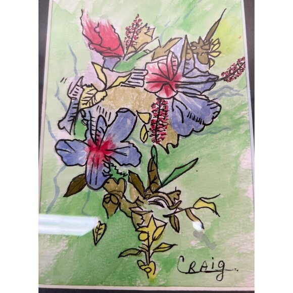 Framed Floral Watercolor Painting Signed By Craig - Picture 2 of 2